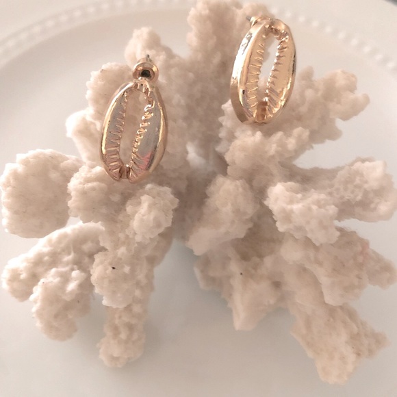 LAST PAIR- Gold Cowrie Shell Earrings - Picture 3 of 5